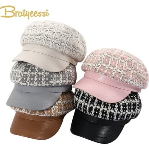 2021 Fashion Mother Kids Hats Caps Winter Beret Cap for Children Hats PU Leather Kids Cap for Girls Hat Accessories