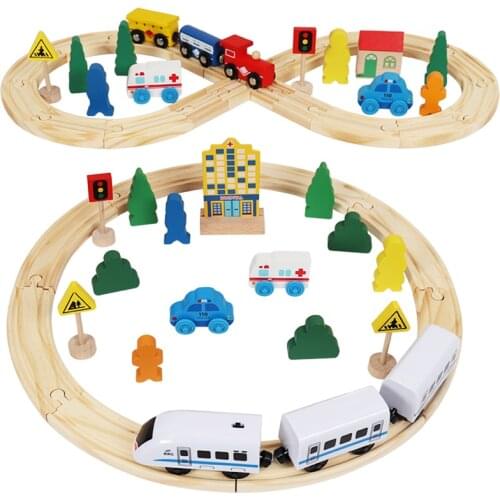 Wooden Train Track Set Railway Car Toys Beech Wooden Tracks Fit For All Brand Wood Tracks Train Toys For Children Gift