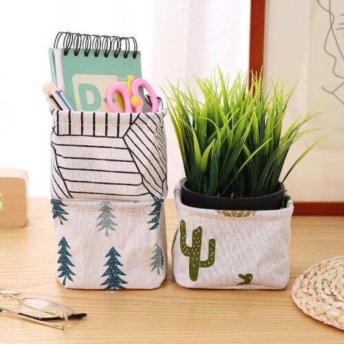 Desktop Storage Basket With Cute Plant Print Cosmetic Jewelry Storage Container For Office Sundries Organizer 1PC