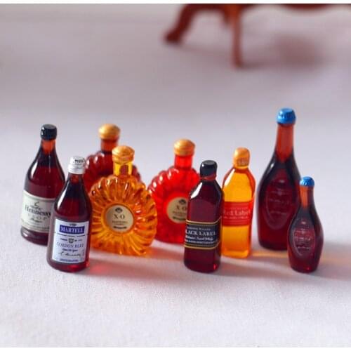 New 9pcs 1/6 Scale Dollhouse Miniature Drink Whisky Wine Bottle Pretend Play Food for Blyth barbies Kitchen Accessories Toys