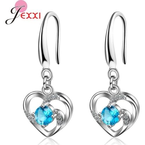 New Trendy Romantic Style 925 Sterling Silver Heart Pendant Drop Earrings For Mom Wife Girlfriend Fashion Jewelry Gifts