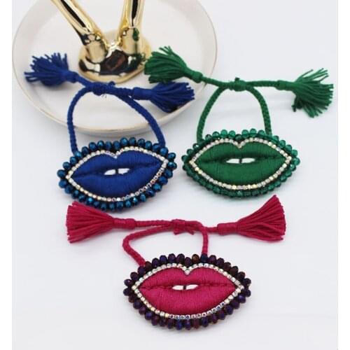 New Bohemian Rhinestone Rice Beads Lips Multicolor Bracelet Fashion temperament personality exaggerated lip bracelet 529