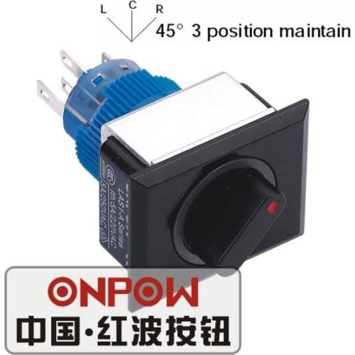 ONPOW 22mm 3 position Maintain 2NO2NC Ring LED Rectangle Plastic Knob switch (LAS1-APJ-22X/31/R/12V) CE, UL, ROHS