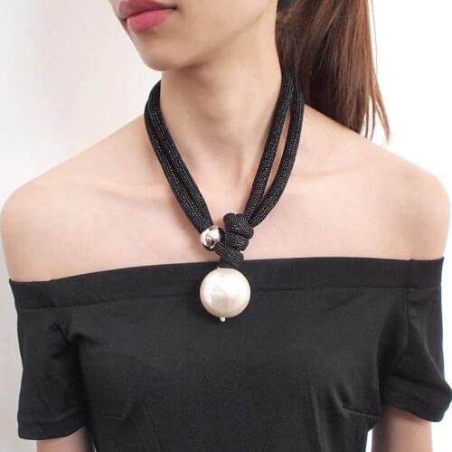 Big Imitation Pearl Pendant Necklaces For Women Thick Rope Adjustable Statement Chokers Necklaces Jewelry UKMOC