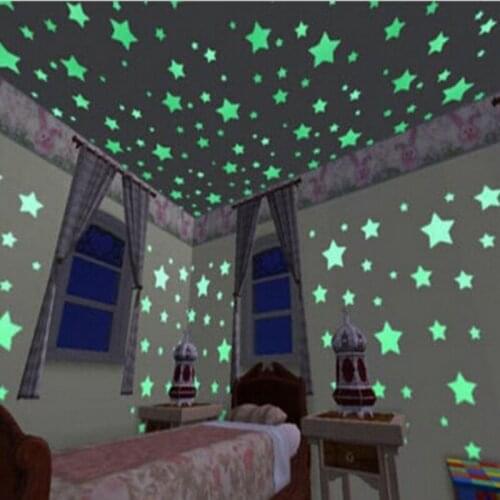 Durable Illuminate Wall Stickers Baby Kids Bedroom Decor Bright Stars Of Fluorescent Color Tattoos Wall Stickers 100 Pieces
