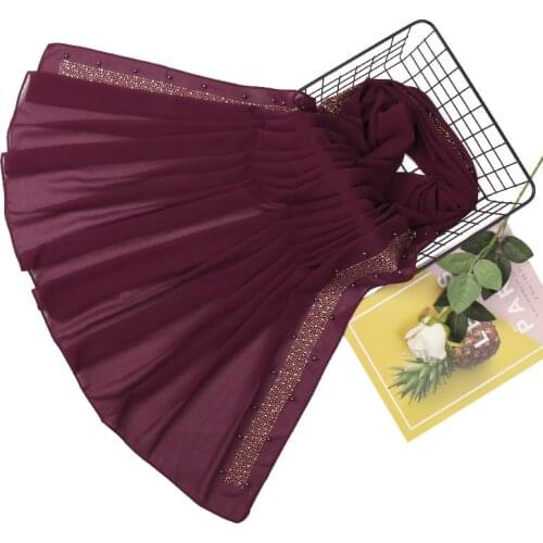 Plain Stitch Dimond Bubble Chiffon Instant Hijab Shawl Women High Quality Headband Summer Beach Bufandas Muslim Sjaal 180*75Cm