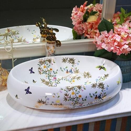 Oval shape China Procelain wash basin sink Lavabo ceramic art sinks Countertop wash basin ceramic bathroom sinks basin sink