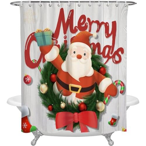Christmas Santa Claus Gift Shower Curtain Waterproof Polyester Fabric Bathroom Curtain Home Bath Curtain with Hook