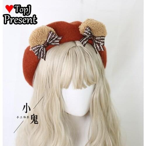 Lolita sweet angel hair ball Beret woolen tweed autumn winter hat painter hat bud hat