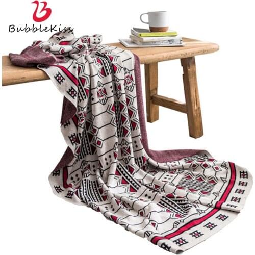 Bubble Kiss Modern Pure Cotton Knitted Blanket Jacquard Plaid Bedding Blanket 970g Weighted Fashion Napping Blanket Autumn New