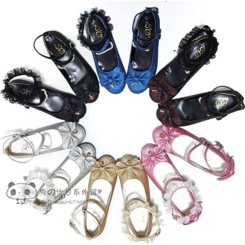 Kawaii Girl Tea Party Lolita Scrub Shoes Bowknot Princess Lace Japanese Middle Heel Cosplay Anime Lolita Shoes