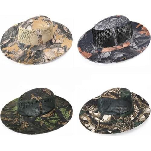 Outdoor Military Camouflage Hats Jungle Camo Fisherman Hat with Wide Brim Sun Fishing Leaf pattern Mountaineering Camping Caps