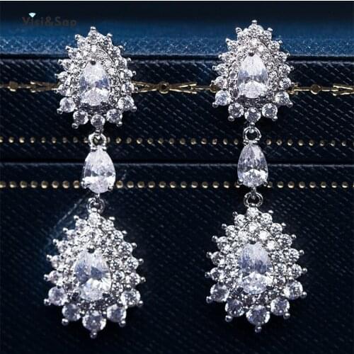 Visisap Luxury Teardrop Water Drop Full Zircon Dangle Earrings for Women Fashion Party Gifts Jewelry Eardrops Wholesale EH045