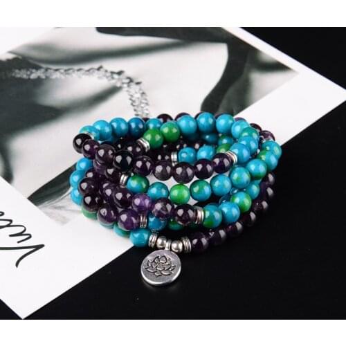 Yoga Healing Bracelet or Necklace Phoenix Ame-thyst Stone Meditative 108 Mala Yoga Jewelry Buddha Bracelet Jewelry Dropship