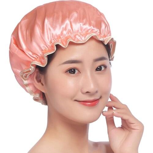 Thick 1Pcs Waterproof Bath Hat Double Layer Shower Hair Cover Women Supplies Shower Cap Bathroom Accessories