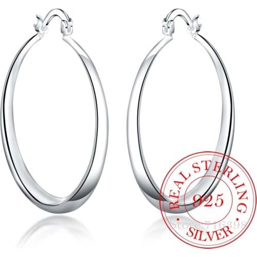 100% 925 Sterling Silver Hoop Earrings Korean Big Smooth Circle Vintage Party Earrings for Women Wedding Party Jewelry Gift 2020