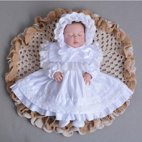 2PCs per Set Baptism Dress for Baby Girl Christening with Hat White Ivory Party Princess Dress Infant Birthday Outfit 0-24Months