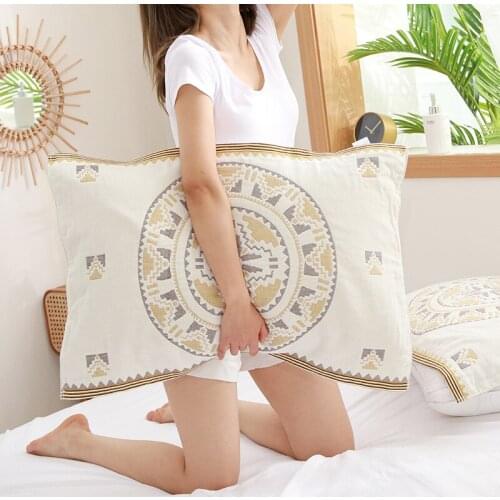 2PC Four Layer Gauze Cotton Pillow Towel Bedroom Couple Comfortable Home Furnishing Pillowcase Ventilated Household Pillow Cover