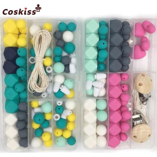 2pc DIY Baby Teether Accessories Geometry Hexagonal Round Silicone Bead Wooden Pacifier Clip Breakaway Safety Clasp For Bracele