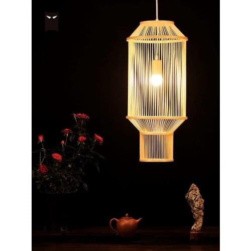 25x65cm Long Bamboo Wicker Rattan Lantern Pendant Light Fixture Nordic Chinese Asian Hanging Ceiling Lamp for Tea Dining Room