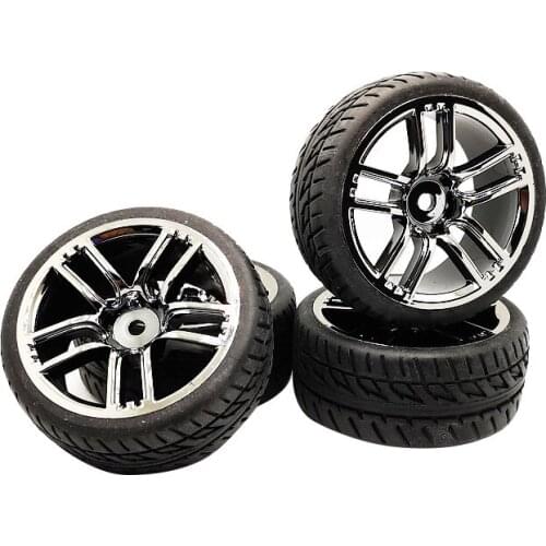4pcs 12mm Hex 1/10 Rubber Tire Tyres Wheel Set Model Rim GTSM + PP0150 Fit 1:10 RC On Road Car