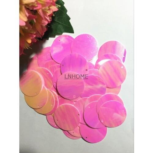 50g Large Round Sequins 30mm PVC Flat Paillettes Crafts Wedding Decoration 2 Side Hole Pink AB