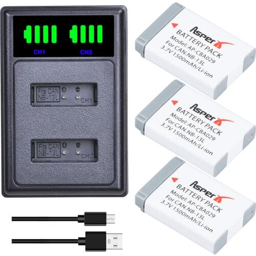 3Pcs NB-13L NB13L 1500mAh Battery + LED Dual Charger with Type C Port for Canon G7 X Mark II G7X PM165 G5 X G5X G9 X G9X SX620