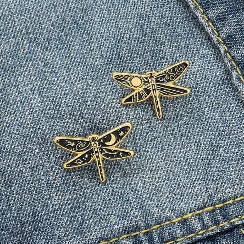 Cartoon cute creative dragonfly jewelry sun moon brooches badge enamel pins for friends