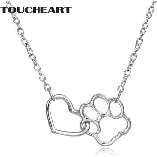 TOUCHEART Custom Silver Hollow Heart & Dog Claw Chain Pendant Necklace For Women Gold Jewelry Stainless Steel Necklace SNE180053