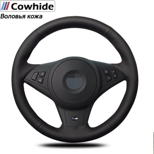 Handsewing Black Genuine Leather Steering Wheel Covers For BMW E60 530i E63 E64 635D