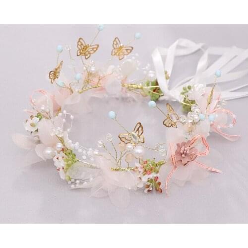 Flower Crown 2021 Bridal Hair Accessories Bohemian Golden Butterfly Wedding Wreath Hair Hoop Flower Party Hair Accessories