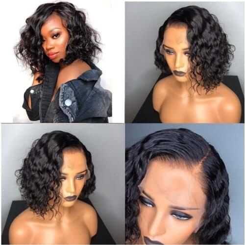 DLME Black Afro Curly Synthetic Lace Front Wig For Black Women Heat Resistant Hair Short Curly Wig