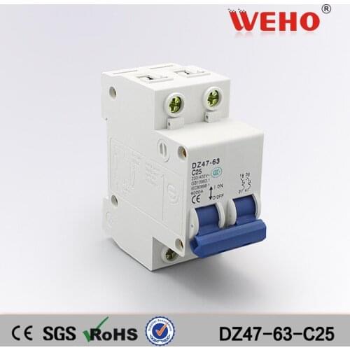 DZ47-63-C25 China Factory C45 DZ47-63 Series CE Electrical DZ47-63 2P Mini Circuit Breaker MCB 25 Amp