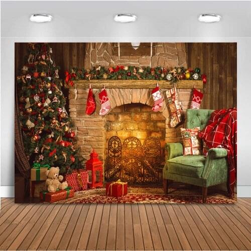 Photography backdrop Fireplace Christmas Tree Backgorund for Photo Studio Sofa Sock Photocall Family Photocall Video Props
