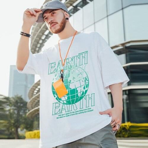 ZAZOMDE Oversize Cotton T Shirt Men Summer New Casual Top Man Streetwear Earth print Tees Fashion Hip hop Men Loose tshirts