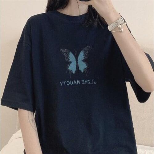 Butterfly Print Women T shirt Spring Summer New Short Sleeve O Neck Tee shirt Femme Cotton Spandex Female T-shirt