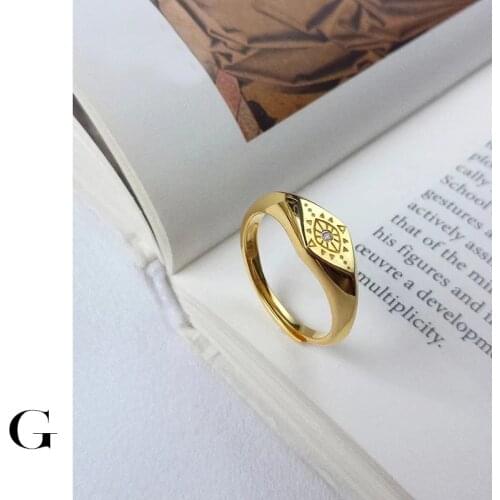 GHIDBK S925 Silver Devils Eye CZ Adjustable Ring Geometric Cubic Zirconia Open Rings MInimalist Statement Ring Trendy Jewelry