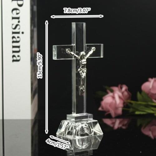Christian Cross Church Ornaments Crystal Cross Jesus Statue Religious Style Desktop Decoration Creative Figurine Sculpture