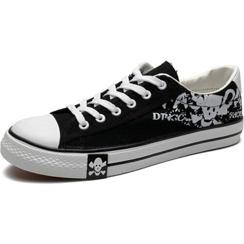 Men Vulcanize Canvas Shoes Flat Fashion Graffiti Lace Up Autumn Spring Sneakers Casual Male Non-slip Breathable Comfortable