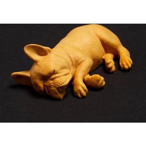 Creative Bulldog Mascot Animal Statue Wenwan Carving Crafts Wood Carving Cute Dog Solid Wood Decoration Car Accessories Ornament