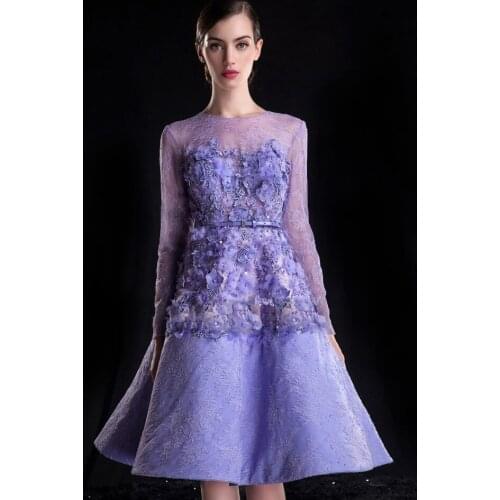 Long sleeves short lace 2018 appliques beading a-line knee-length vestido de festa evening prom gown mother of the bride dresses