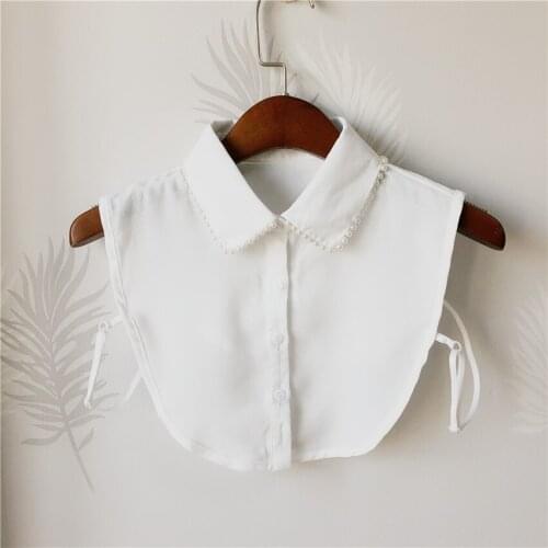 Linbaiway 2021 Elegant Shirt Fake Collar Vintage Solid White Black Tie Detachable Collar Lapel Beads False Collar Removable