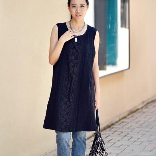 MICOCO Q6062 Art and art retro do old sense lace collage soft and comfortable cotton vest dress