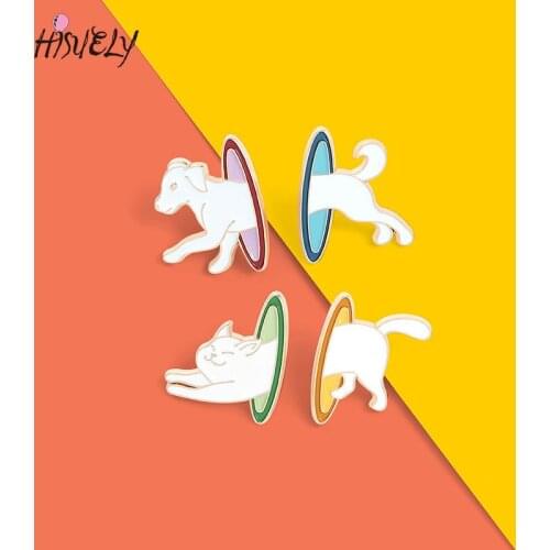 Fashion Animal Juggling Brooch Alloy Paint Puppy Jumping Big Circle Brooch Collar Accessories