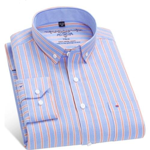 2017 New Men Striped Oxford Shirts Long Sleeve Lapel Casual Male Shirts Slim Fit Business Dress Shirts Clothing Eight Colors