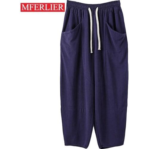 Spring Summer Plus size pants men 5XL 6XL 7XL 8XL Waist 140cm Cotton linen Loose pants