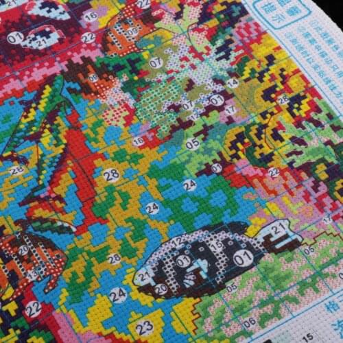 Cross Stitch Stamped Kit Pre-Printed Pattern Dolphin in Sea 11ct Aida Fabric