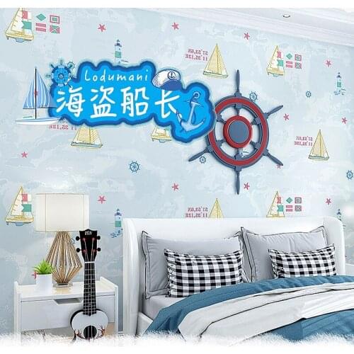 Sailboat Wallpaper Sailing Childrens Room Retro Blue Non-Woven Relief Bedroom Decorative Wall Paper Roll