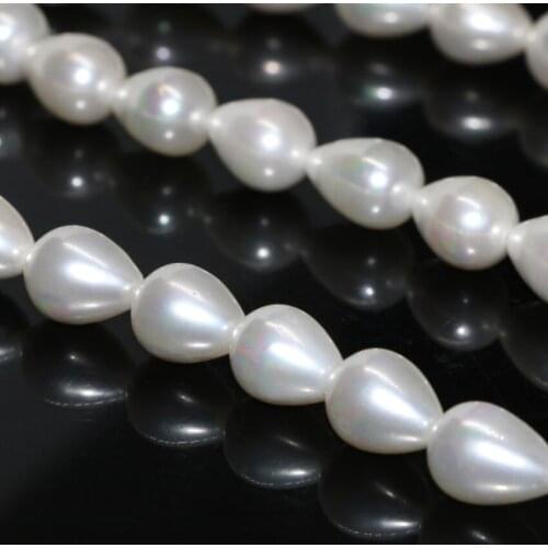 Wholesale new design fashion elegant teardrop natural white shell pearl 10*13mm fine jewelry making loose beads 15inch B2278