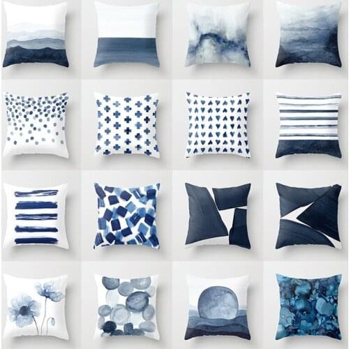 Creative Ink Blue Landscape Pillow Case Cover Polyester Peach Skin Sofa Car Coffee Shop Cushion Cover Pillowcase Home Decoration